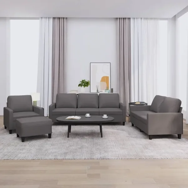 Ensemble de canapés 4 pcs avec coussins Gris Similicuir