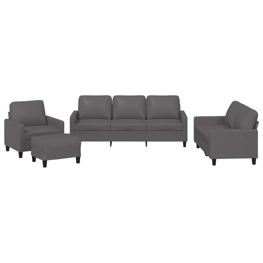 Ensemble de canapés 4 pcs avec coussins Gris Similicuir - 2