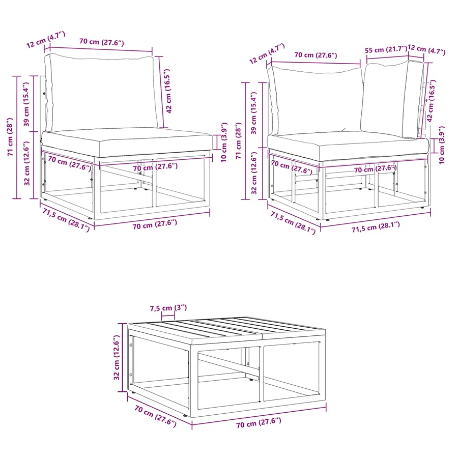 Ensemble de canapé de jardin avec coussin 7 pcs Noir Aluminium - 13