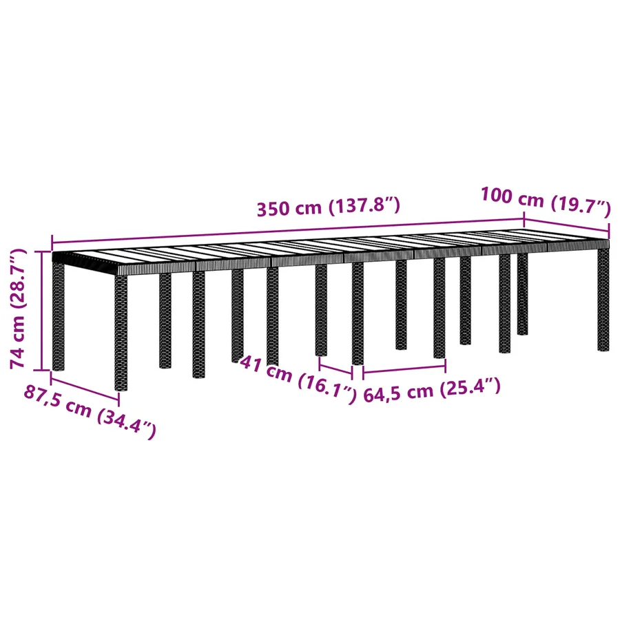 Table de Jardin Marron 350 x 100 x 74 cm polyrotin - 6