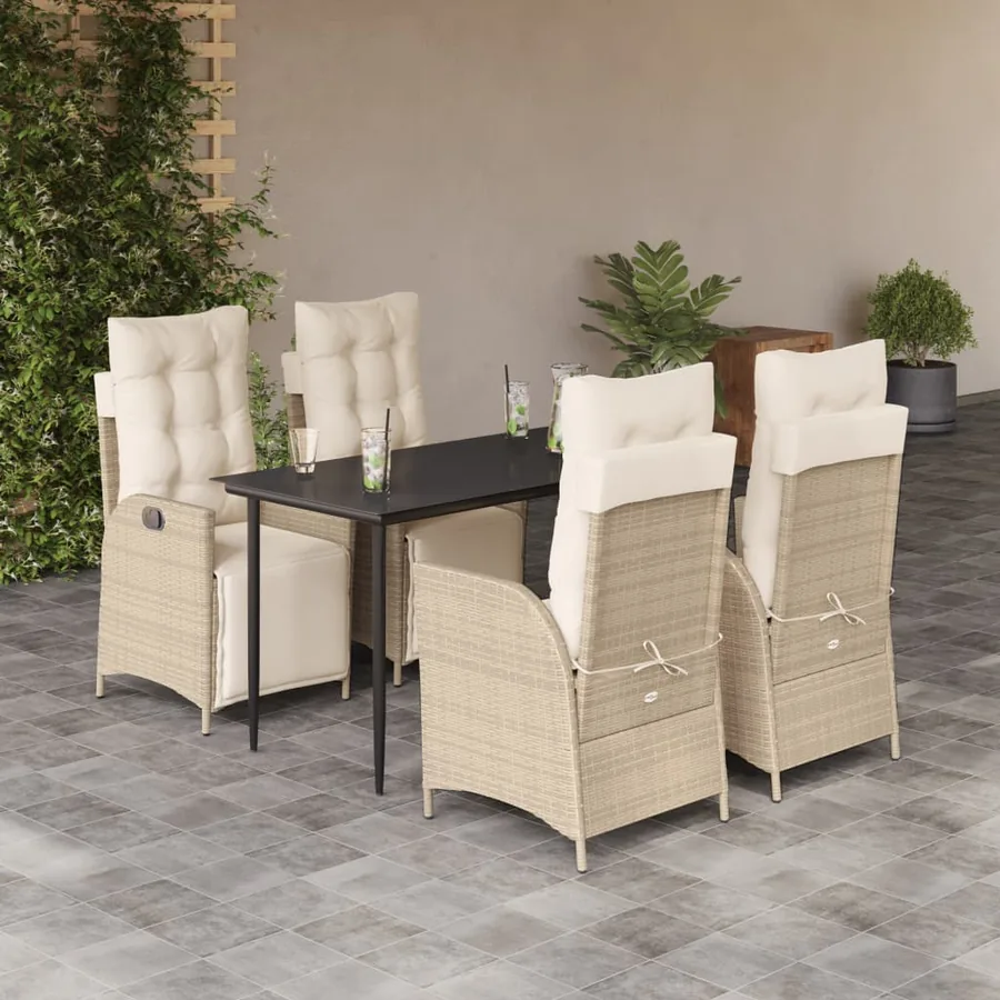 Ensemble à manger de jardin avec coussins 5pcs Beige poly rotin