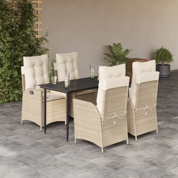 Ensemble à manger de jardin avec coussins 5pcs Beige poly rotin