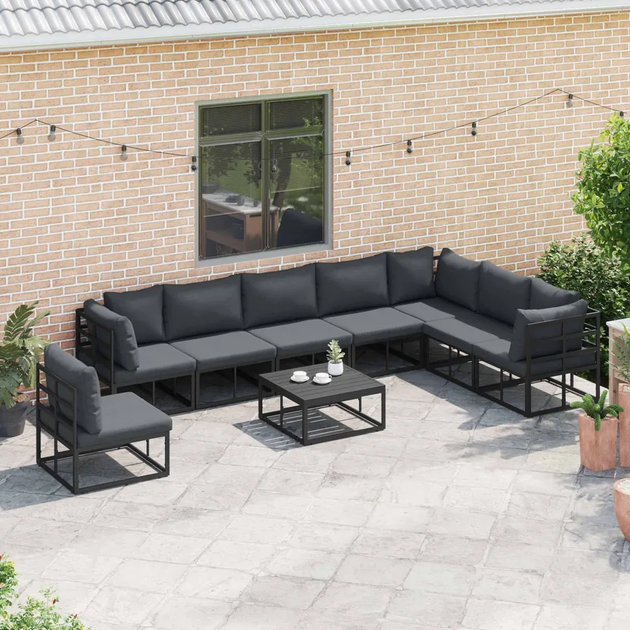 Ensemble de canapé de jardin avec coussin 8 pcs Noir Aluminium - 3