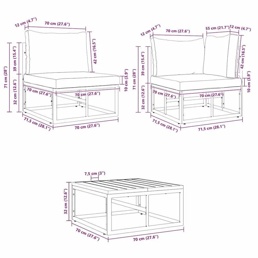 Ensemble de canapé de jardin avec coussin 14 pcs Noir Aluminium - 15
