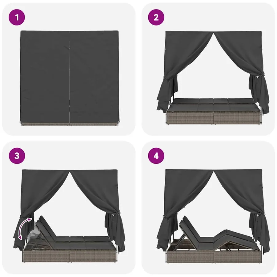 Transat double Réglable Gris 205 x 129 x 200 cm polyrotin - 8