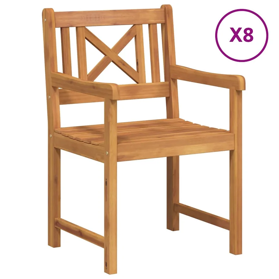 Chaises de jardin 8 pcs Naturel Bois d'Acacia Massif - 2