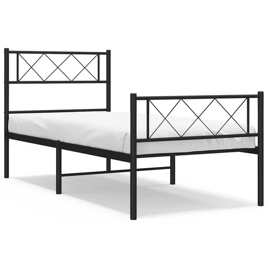 Cadre de lit métal sans matelas avec pied de lit noir 100x190cm - 2