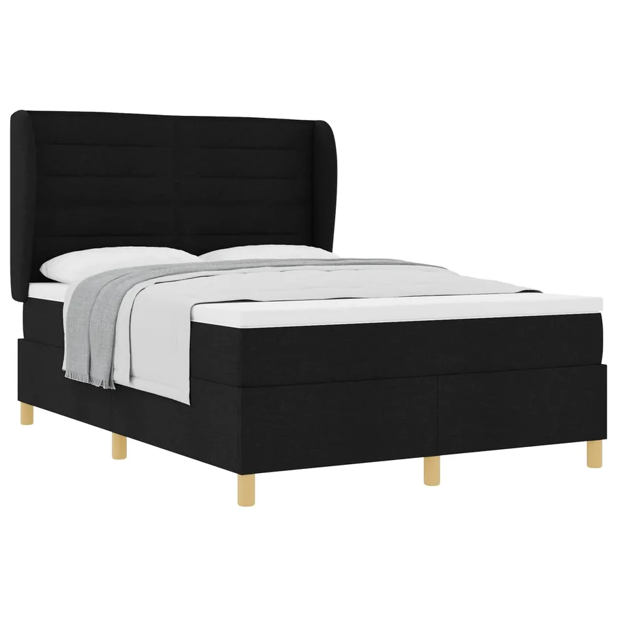 Lit à ressorts avec matelas Noir 190 x 140 cm tissu - 2