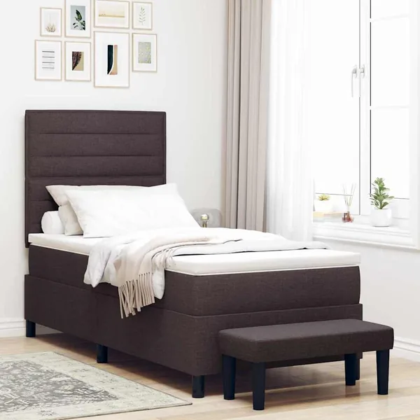 Lit à ressorts avec tête de lit Marron foncé 90 x 200 cm tissu