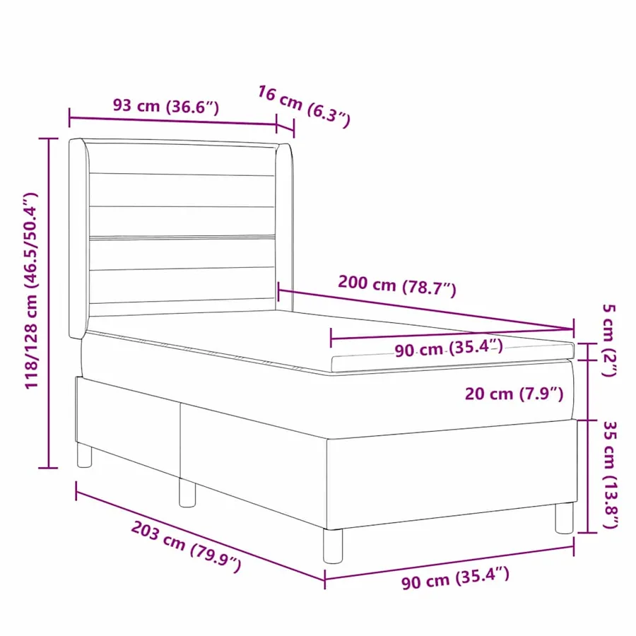 Lit à ressorts avec bandes LED Marron 90 x 200 cm tissu - 14