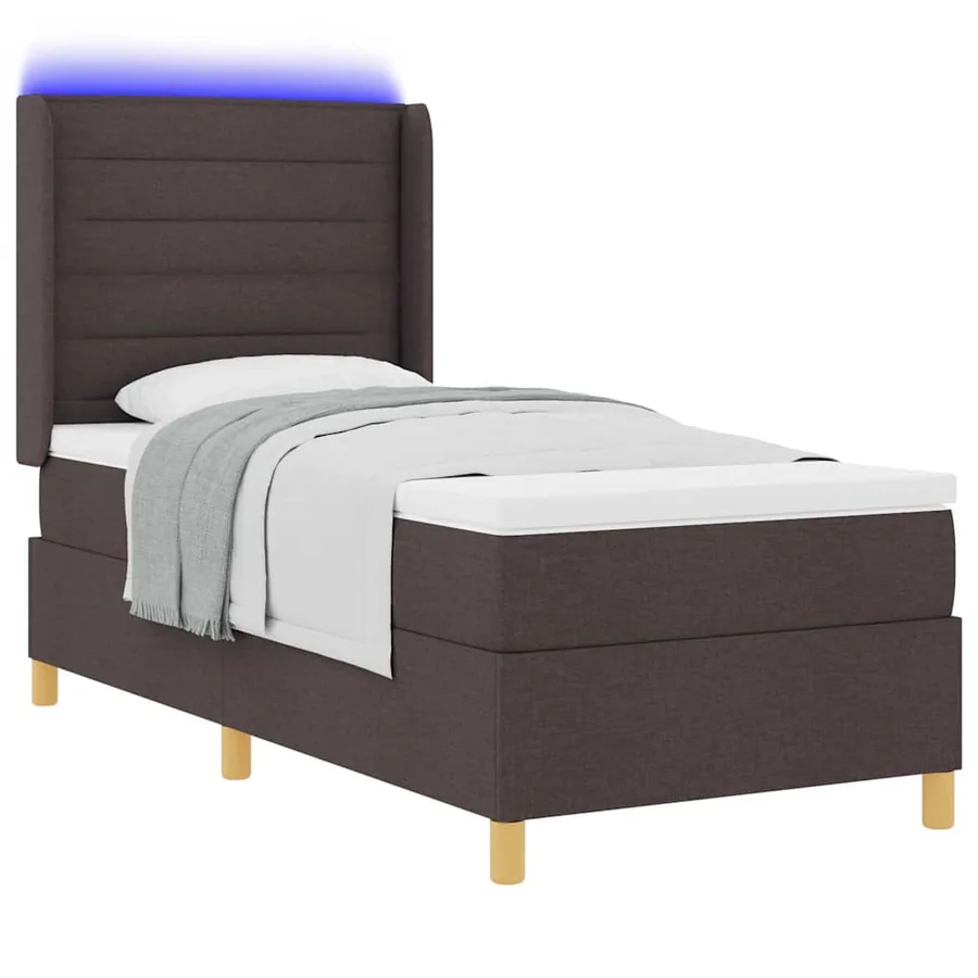 Lit à ressorts avec bandes LED Marron 90 x 200 cm tissu - 3