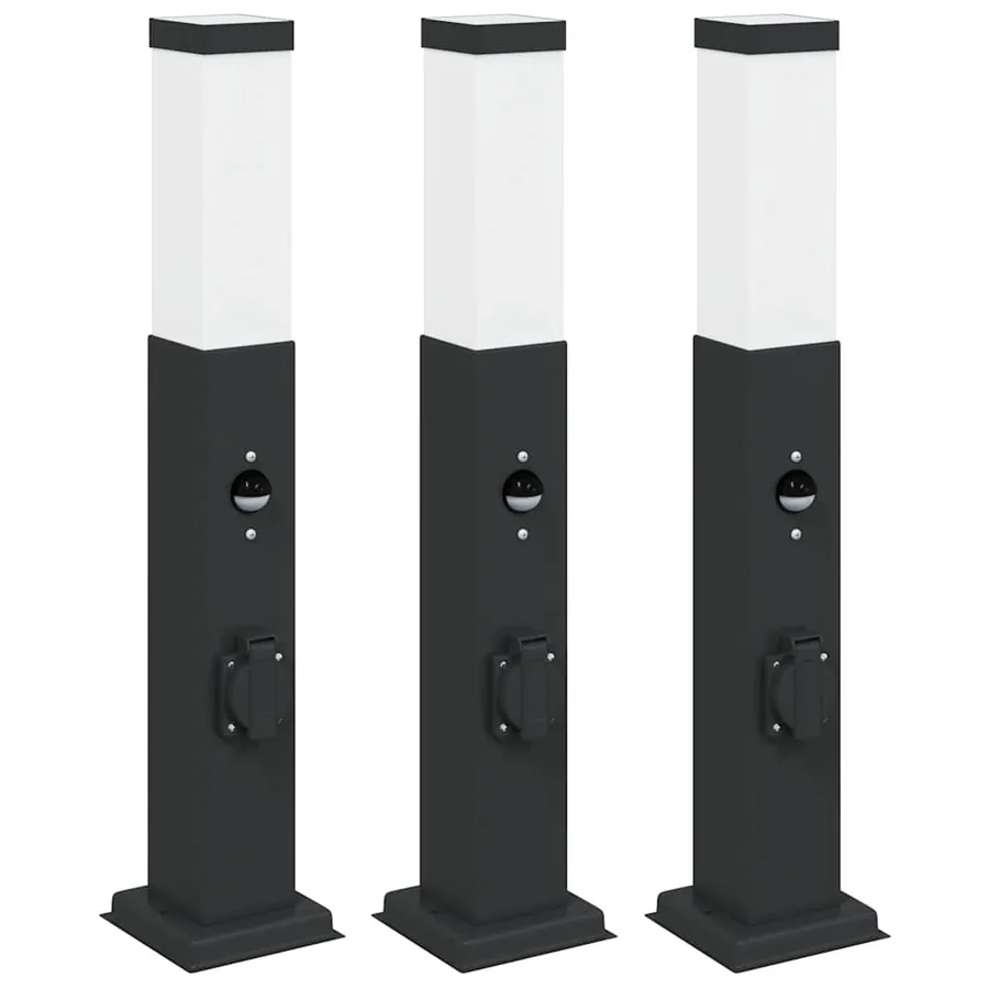 Bornes lumineuses avec capteur et prise lot de 3 50 cm noir IP44 - 2