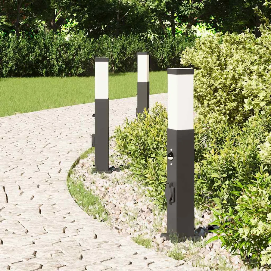 Bornes lumineuses avec capteur et prise lot de 3 50 cm noir IP44 - 3