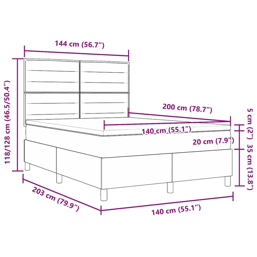Lit à ressorts avec matelas Gris clair 140 x 200 cm tissu - 12