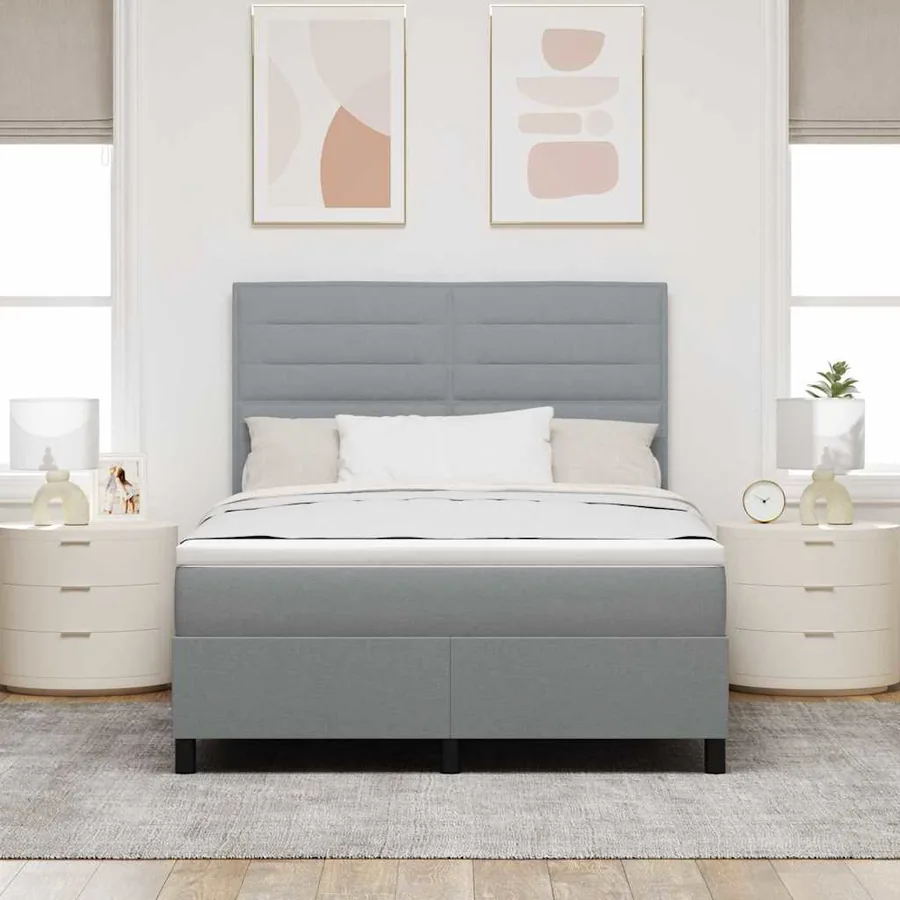 Lit à ressorts avec matelas Gris clair 140 x 200 cm tissu - 3