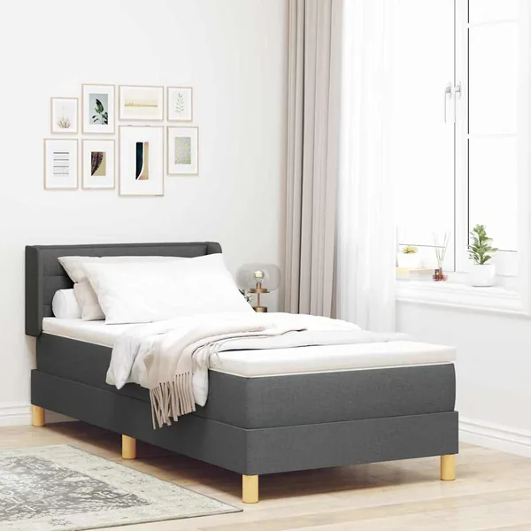 Lit à ressorts avec matelas Gris foncé 190 x 90 cm tissu