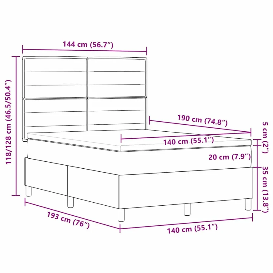 Lit à ressorts avec matelas Gris clair 140 x 190 cm tissu - 12