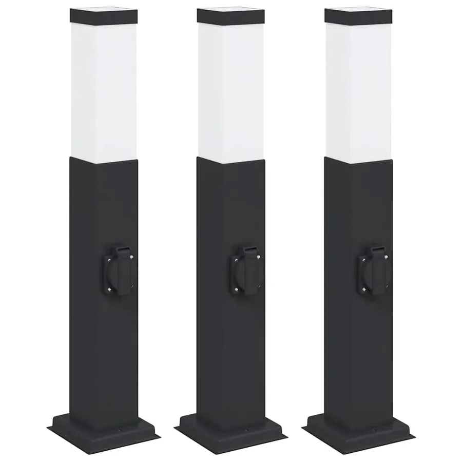 Bornes lumineuses avec sortie lot de 3 50 cm noir IP44 - 2