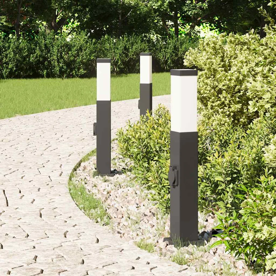 Bornes lumineuses avec sortie lot de 3 50 cm noir IP44 - 3