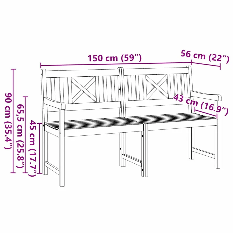 Banc extérieur Naturel 150 x 56 x 90 cm Bois d'Acacia Massif - 10