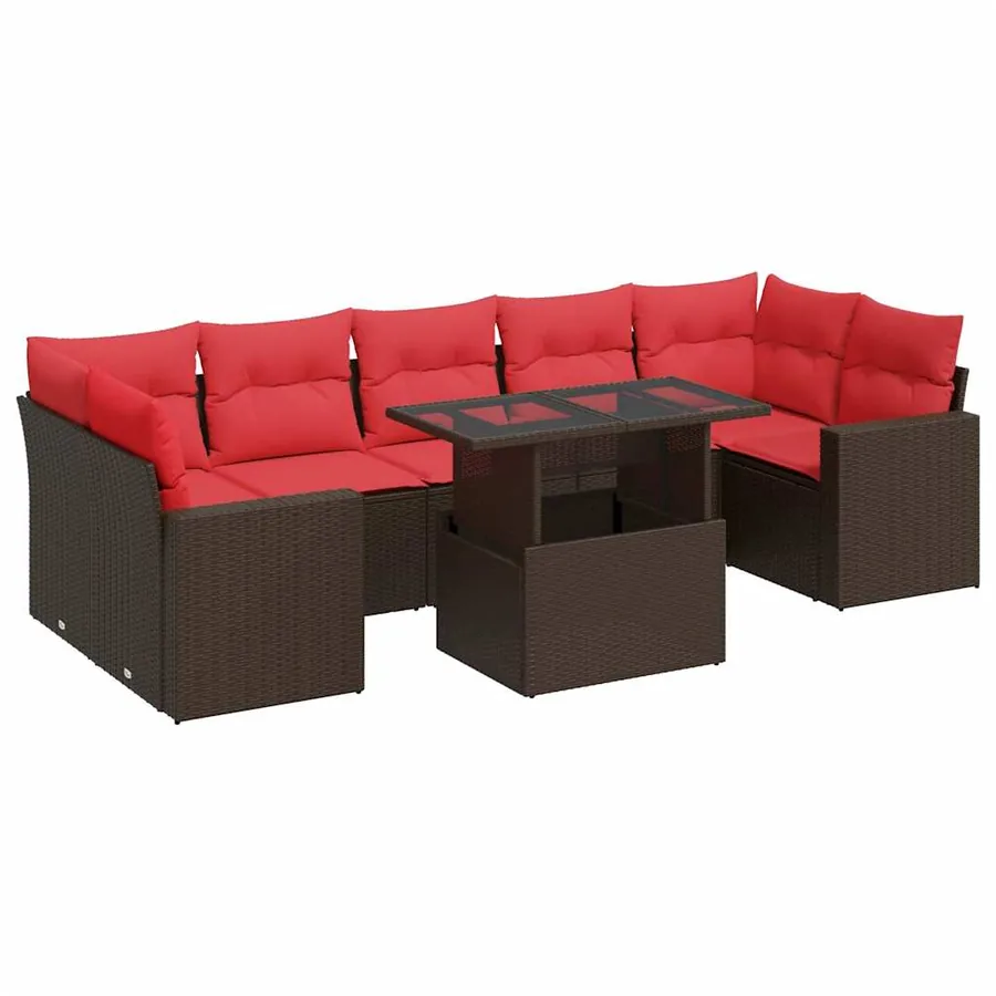 Salon de jardin 8pcs avec coussins marron résine tressée acacia - 2