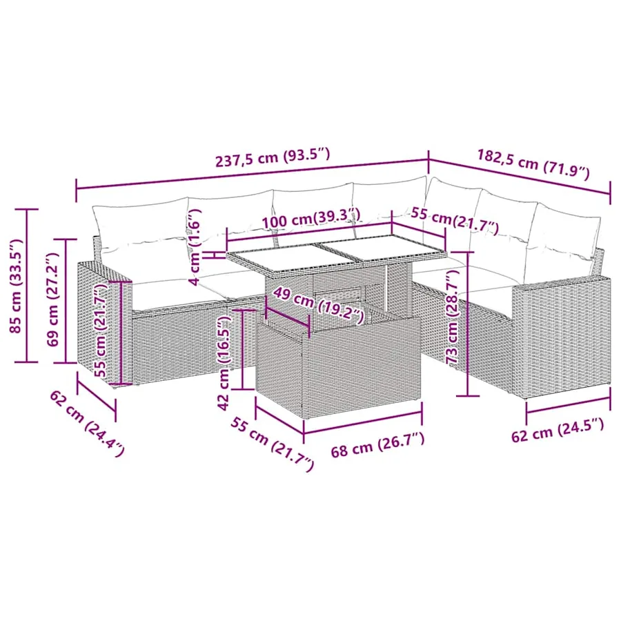 Salon de jardin avec coussins 7 pcs gris résine tressée acacia - 14