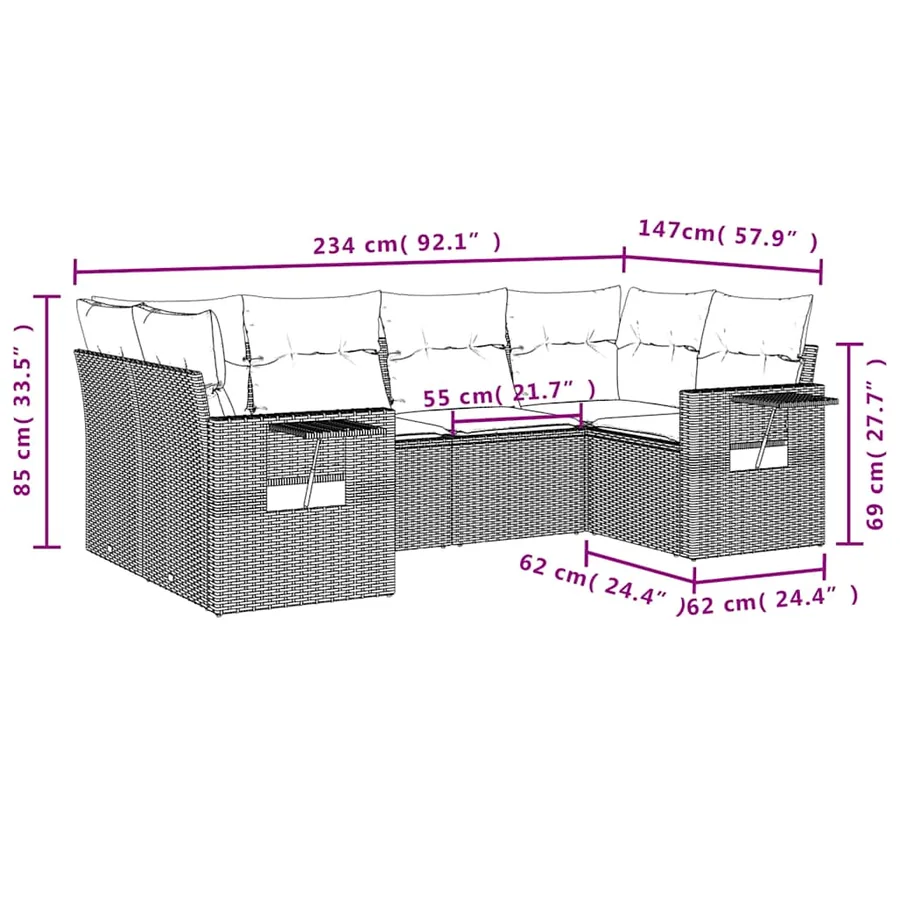 Ensemble de canapé de jardin 6 pcs avec coussins marron résine tressée - 3