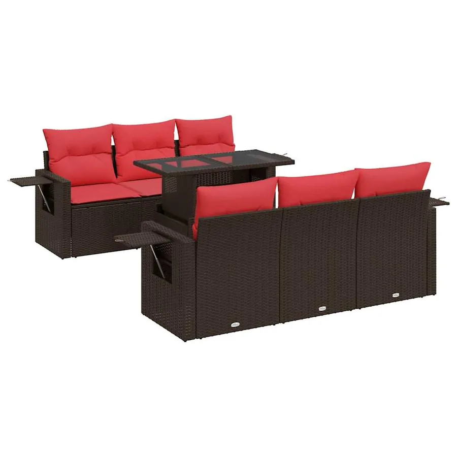 Salon de jardin avec coussins 7 pcs marron résine tressée acacia - 2