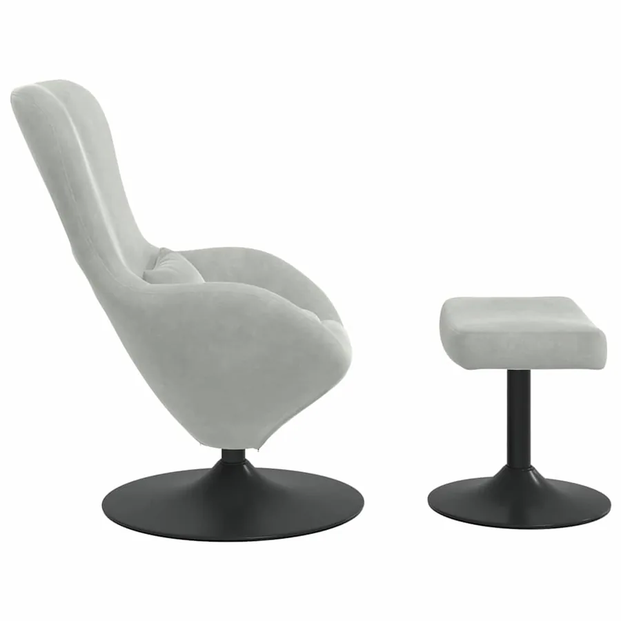 Chaise Œuf avec Pouf Gris clair Velours - 5