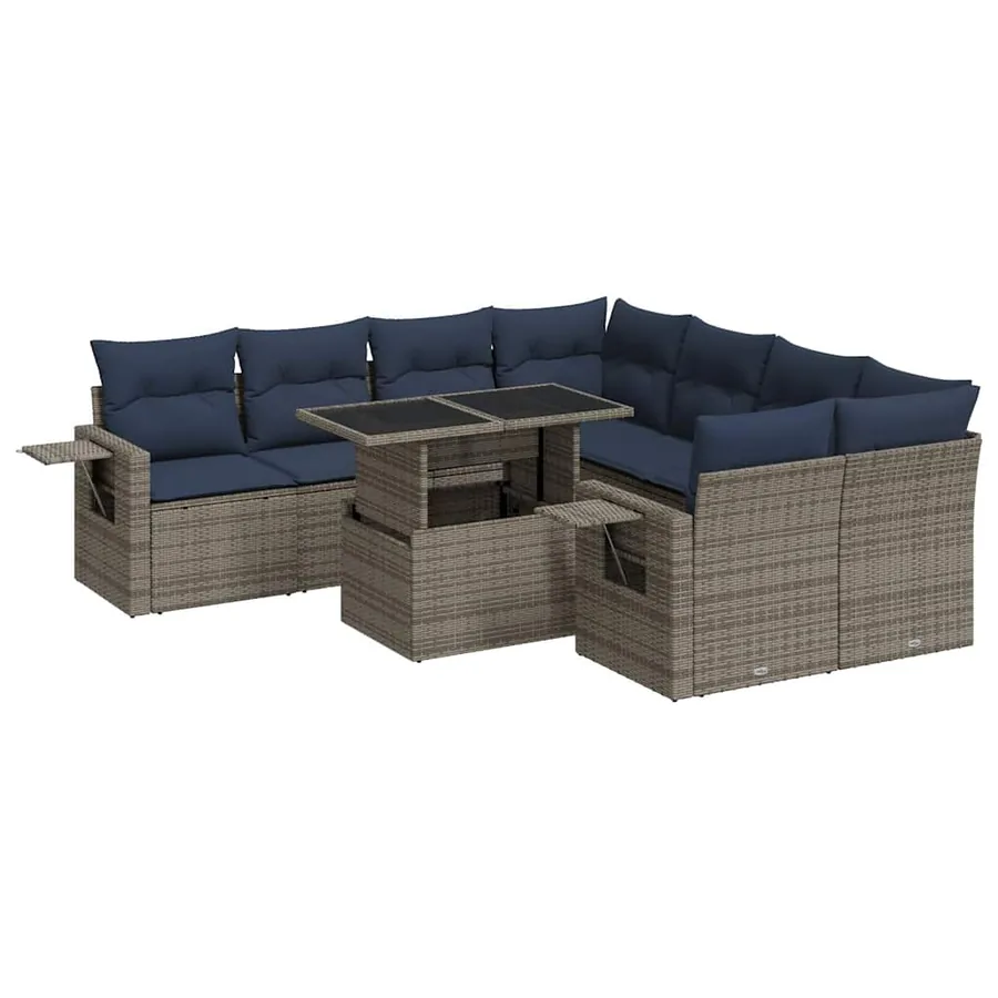 Salon de jardin avec coussins 9 pcs gris résine tressée acacia - 2