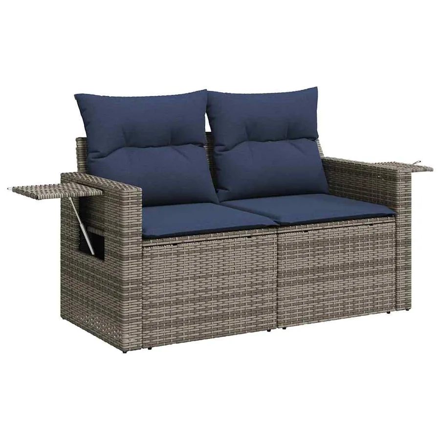 Salon de jardin avec coussins 7 pcs gris résine tressée - 5