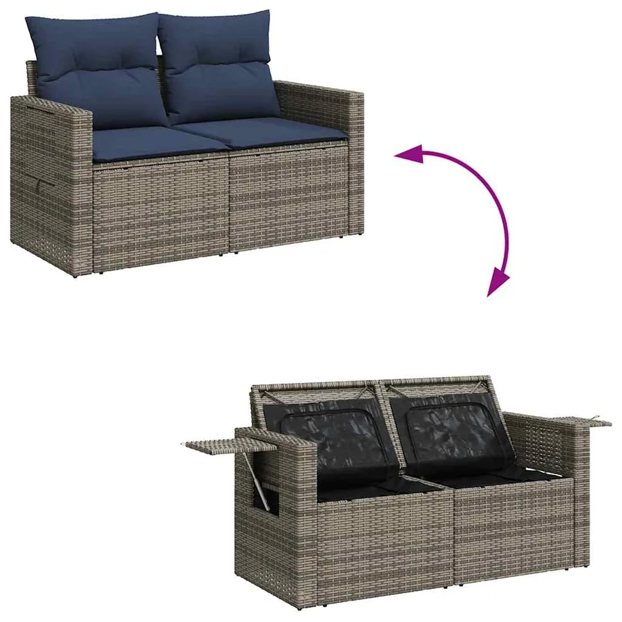 Salon de jardin avec coussins 7 pcs gris résine tressée - 9
