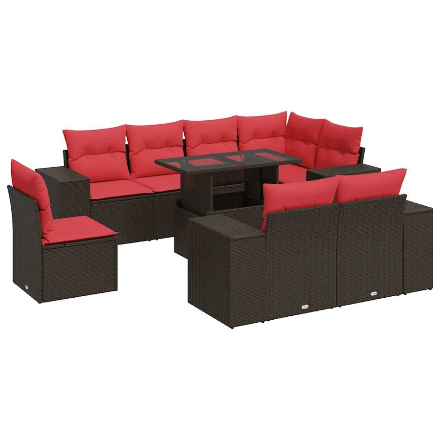 Salon de jardin avec coussins 9pcs marron résine tressée acacia - 2
