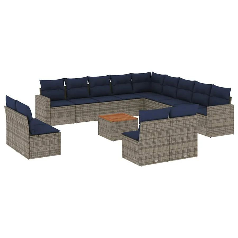 Salon de jardin avec coussins 14 pcs gris résine tressée - 2