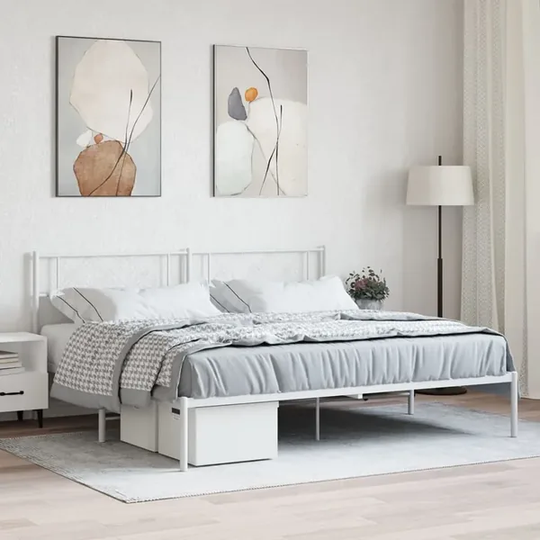 Cadre de lit métal sans matelas et tête de lit blanc 180x200 cm