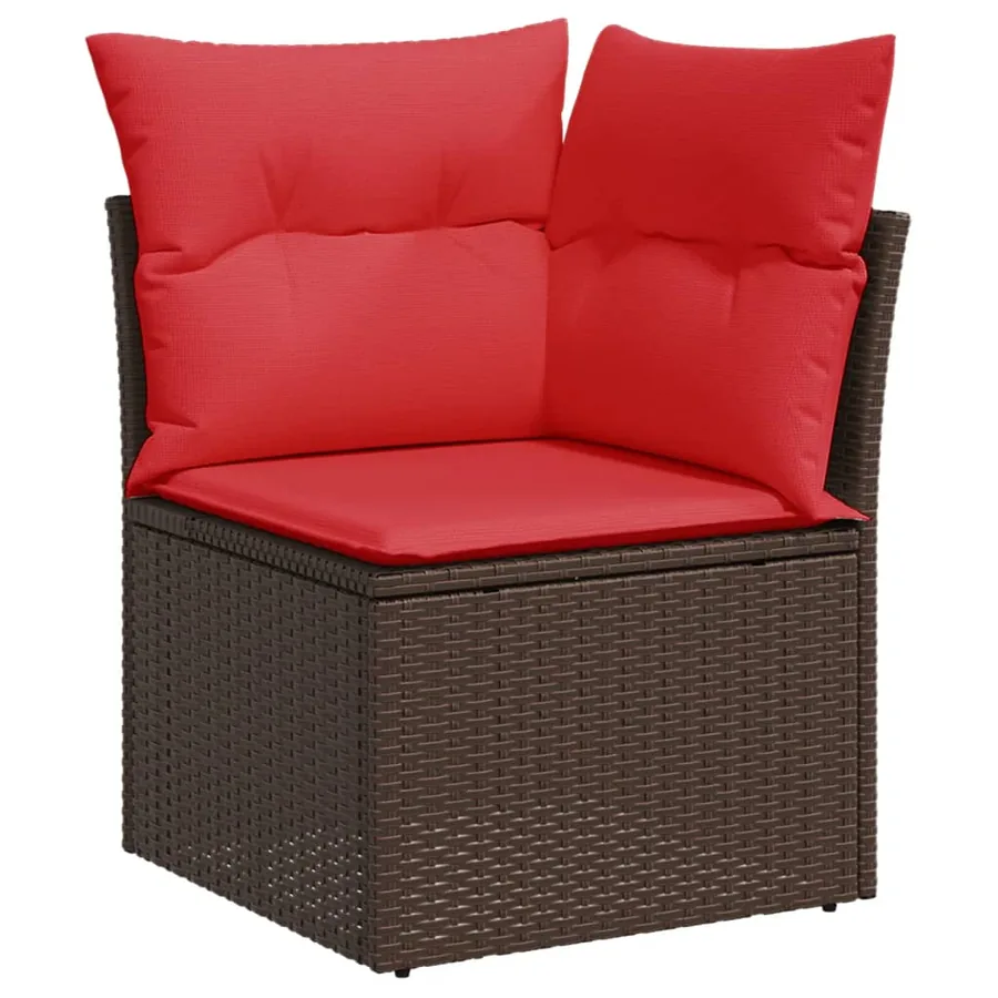 Ensemble de canapé de jardin 14 pcs avec coussins marron résine tressée - 4
