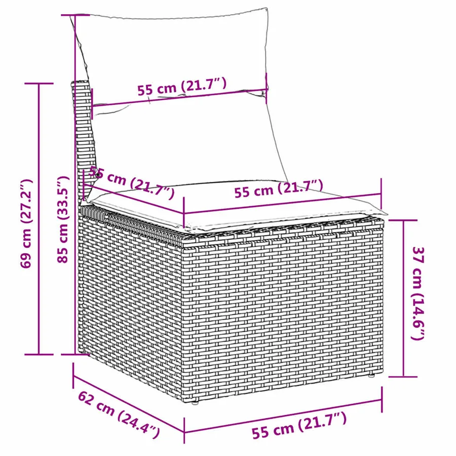 Salon de jardin 8 pcs avec coussins gris résine tressée - 16