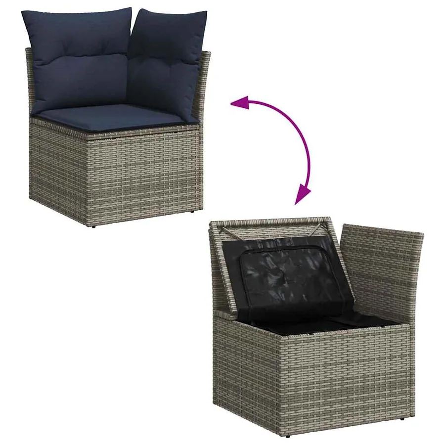 Salon de jardin 8 pcs avec coussins gris résine tressée - 8