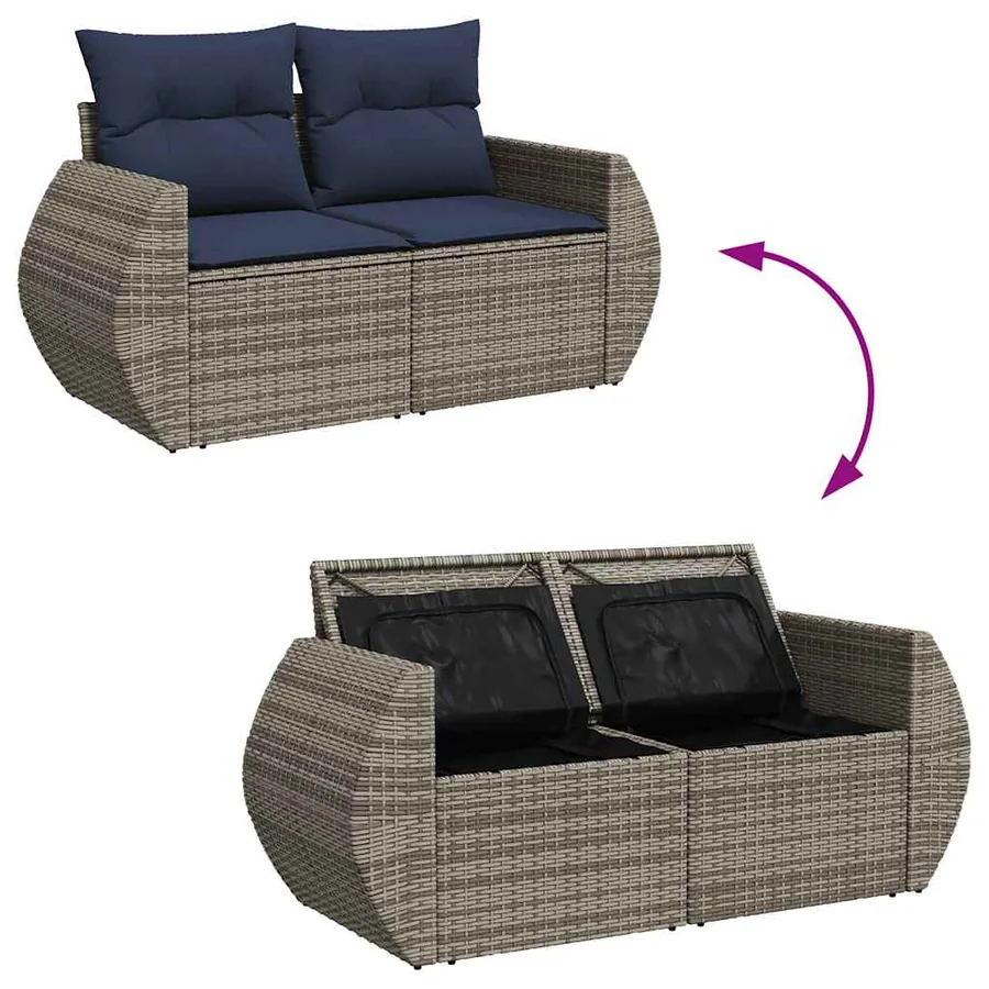Salon de jardin 5 pcs avec coussins gris résine tressée acacia - 9