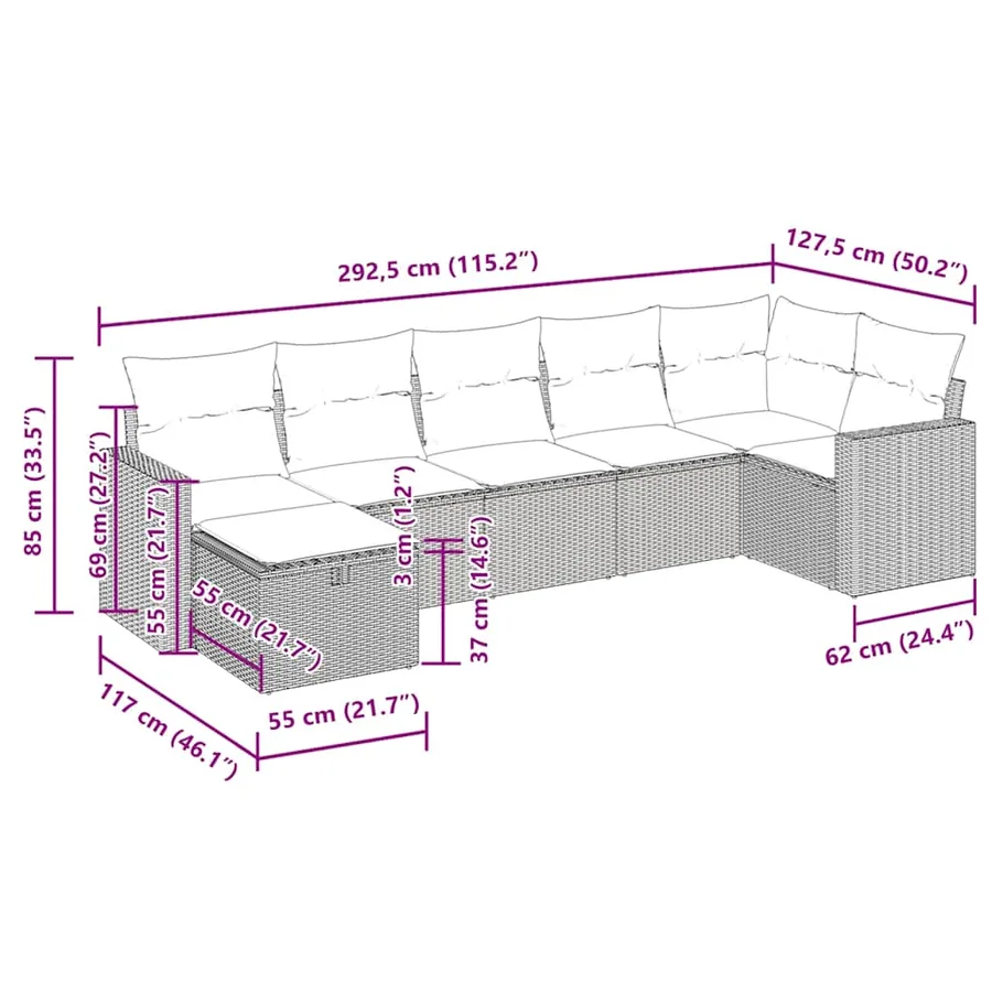 Salon de jardin avec coussins 7 pcs gris résine tressée - 15
