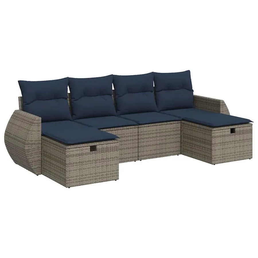 Salon de jardin 6 pcs avec coussins gris résine tressée - 2