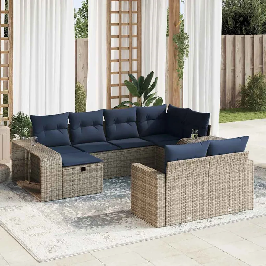 Salon de jardin avec coussins 10 pcs gris résine tressée