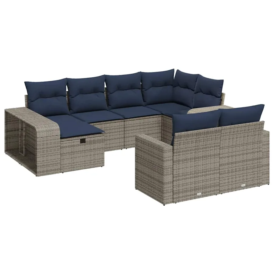 Salon de jardin avec coussins 10 pcs gris résine tressée - 2
