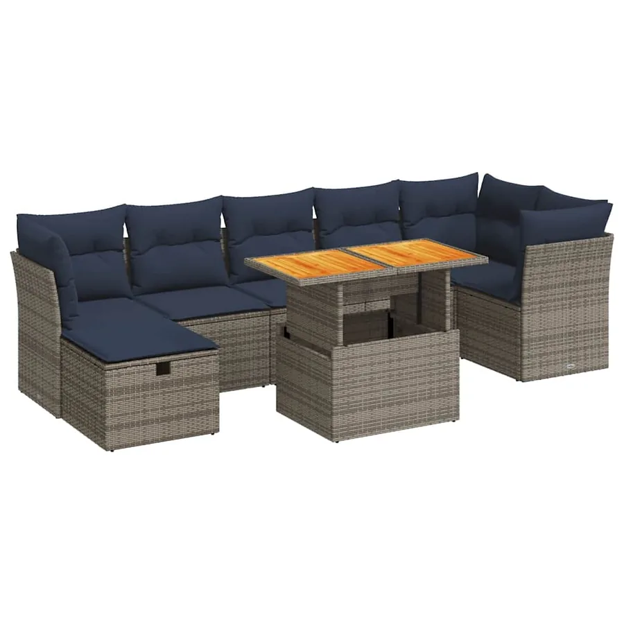 Salon de jardin 8pcs avec coussins marron résine tressée acacia - 2