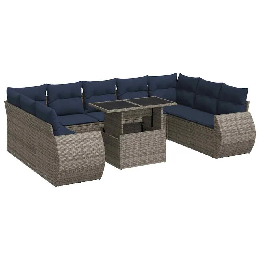 Salon de jardin avec coussins 10 pcs gris résine tressée acacia - 2