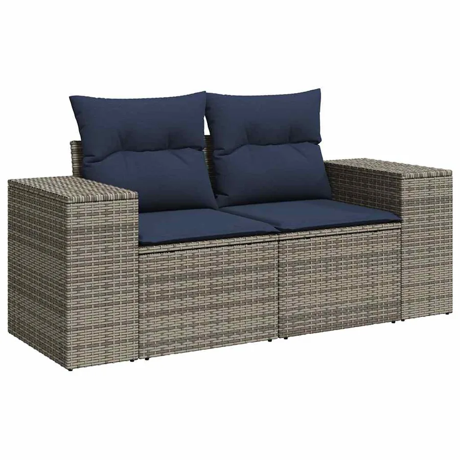 Ensemble de canapé de jardin 7 pcs avec coussins gris résine tressée - 6