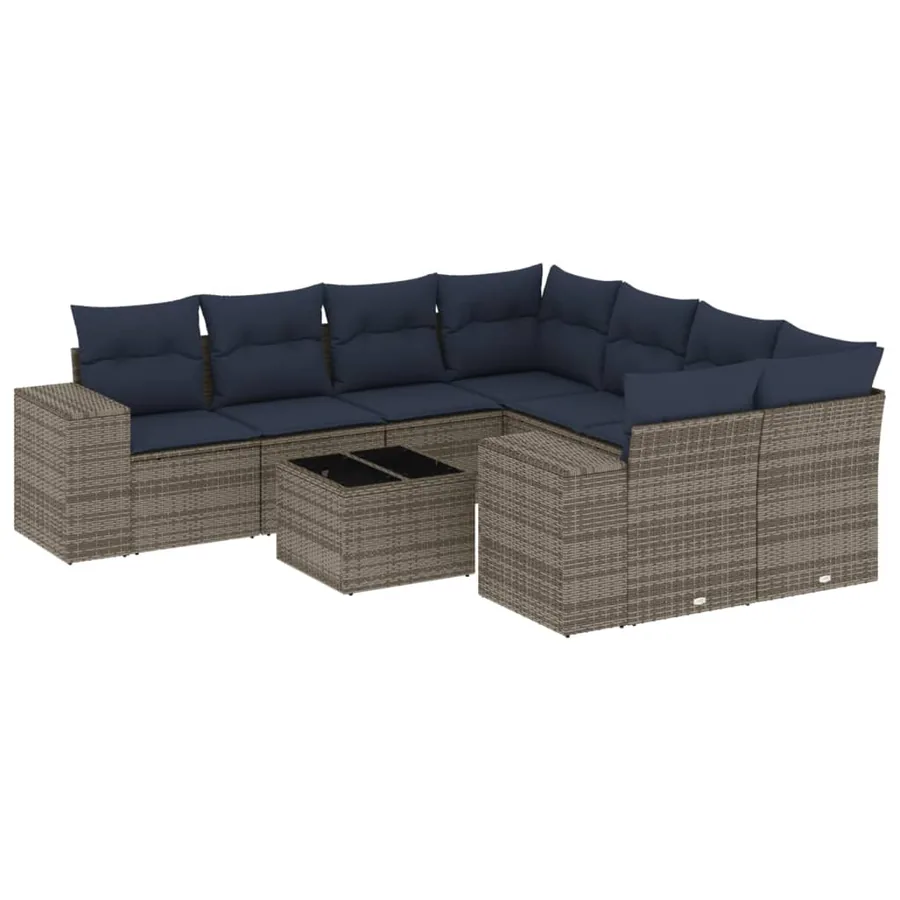 Ensemble de canapé de jardin 9 pcs avec coussins gris résine tressée - 2