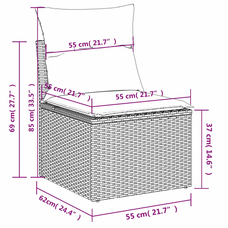 Ensemble de canapé de jardin 9 pcs avec coussins gris résine tressée - 9