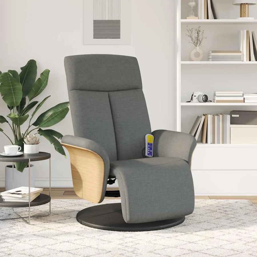 Fauteuil inclinable de massage et repose-pieds gris foncé tissu - 3