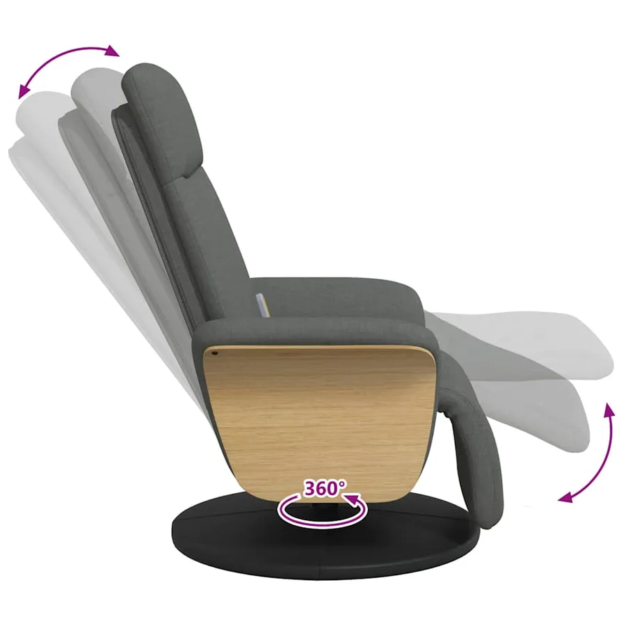 Fauteuil inclinable de massage et repose-pieds gris foncé tissu - 8